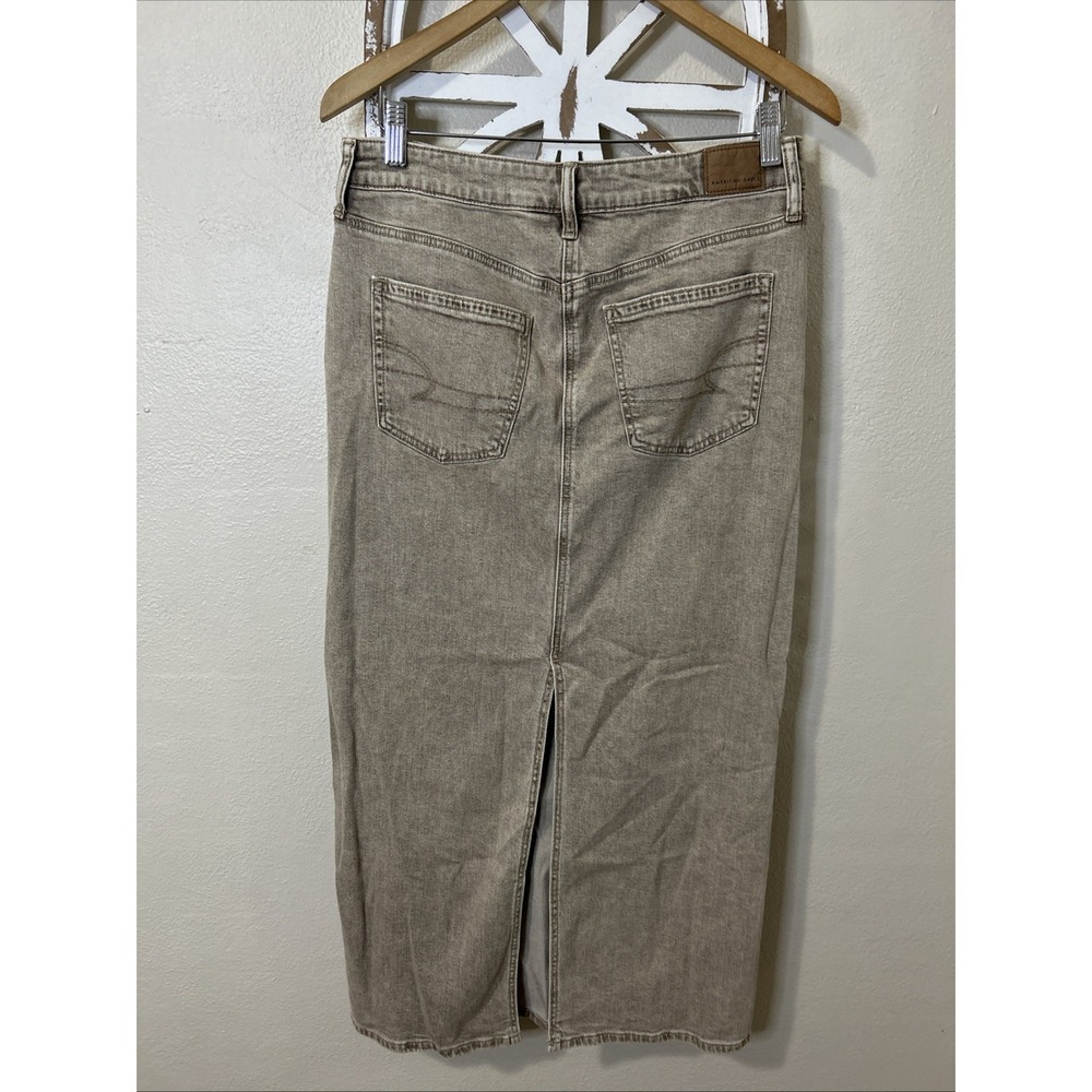 American Eagle Stretch Size 6 Beige Low Rise Maxi Skirt A-Line Denim Jean *J50 - Picture 2 of 7